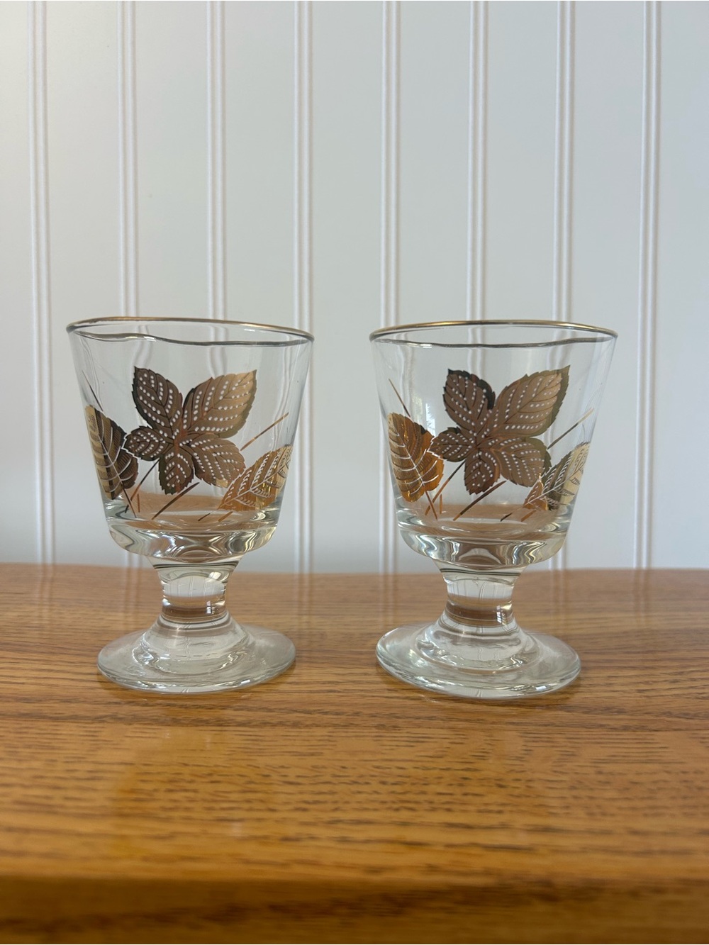 Vintage Libbey Glass Company mid-century footed cordial wine glass set of 2